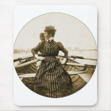 Vintage Retro Women Photo Row Row Row Your Boat Mousepad