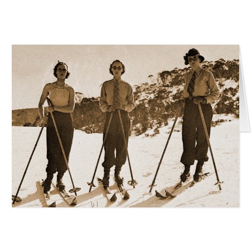 Vintage Retro Women Skiing 'Ski Bums 1942' Greeting Card