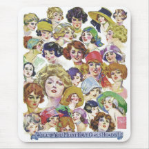 Vintage Retro Women Women''s Faces Illustration Mouse Pads