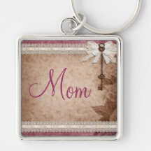 Vintage Ribbon, Key & Lace Floral Mum Key Chain
