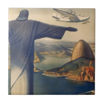 Vintage Rio De Janeiro, Christ the Redeemer Statue Ceramic Tile