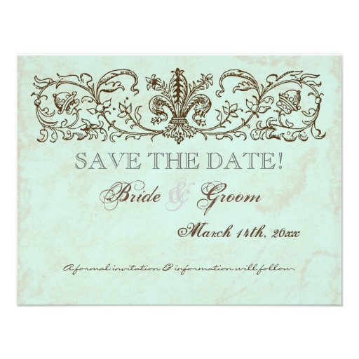 Vintage Robins Egg Blue Crown Swirl Flourish Invites