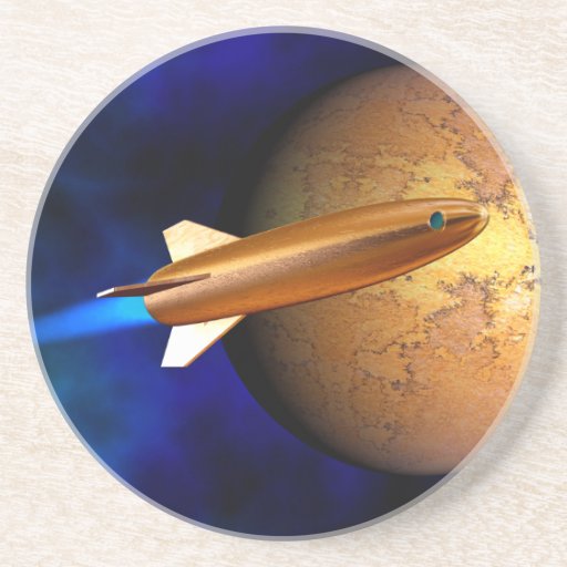 vintage rocket beverage coaster