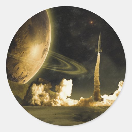 Vintage Rocket Launch Round Sticker