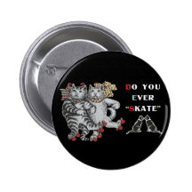 Vintage Rollerskating Cats Button
