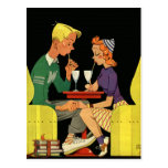 Vintage Romance, Teens in Love at the Soda Shop Post Card