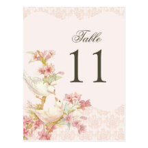 Vintage Romantic Birds Love  Wedding Table Number Postcard