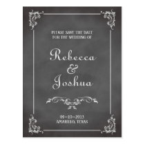 Vintage romantic chalkboard scroll save the date postcards