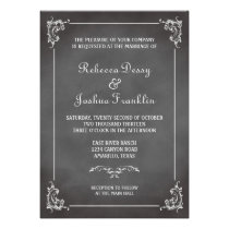 Vintage romantic grey chalkboard scroll wedding invitations