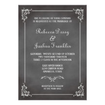 Vintage romantic grey chalkboard scroll wedding invitations