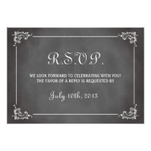 Vintage romantic grey chalkboard wedding response personalised invitation