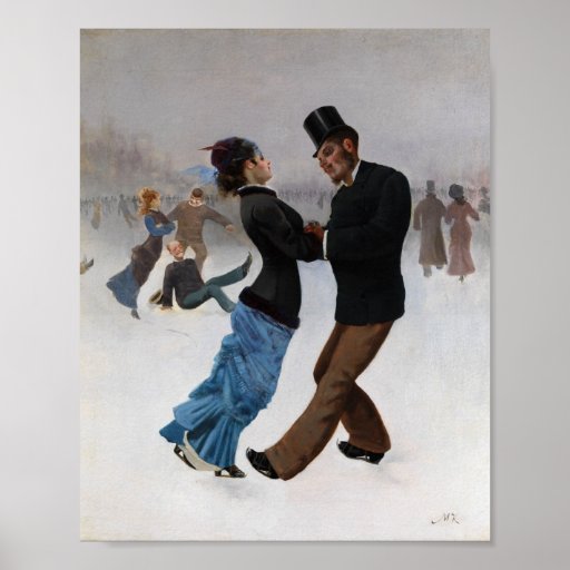 Vintage Romantic Ice Skaters Poster