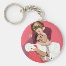 Vintage Romantic Love, Pink Retro Romance Keychains