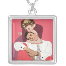 Vintage Romantic Love, Pink Retro Romance Custom Necklace