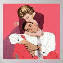 Vintage Romantic Love, Pink Retro Romance Print