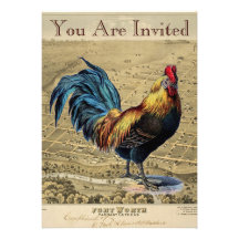 Vintage Rooster Map Invitation