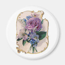 Vintage Rose and Lily of the Valley Refrigerator Magnet