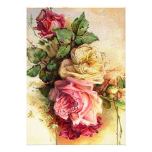 Vintage Rose Bouquet Wedding Invitation