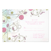 Vintage rose bud floral swirls wedding RSVP card Custom Invite
