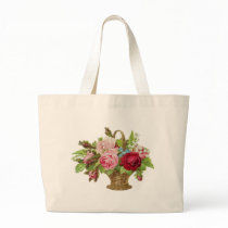 Vintage Rose Flower Basket Tote Bags