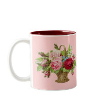 Vintage Rose Flower Basket Coffee Mugs