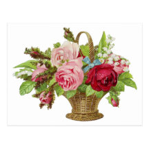 Vintage Rose Flower Basket Post Card