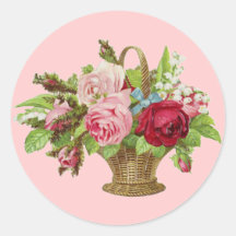 Vintage Rose Flower Basket Round Sticker