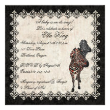 Vintage Rose Zebra Shadow Baby Invitation