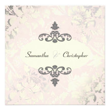 Vintage Roses + Pink/Faux Silver/Grey invitations