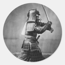 Vintage Samurai with Sword and Dagger Round Stickers