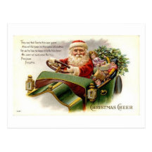 Vintage Santa and Sleigh Christmas Cheer Post Card