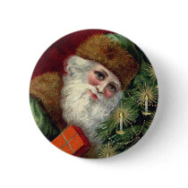 Vintage Santa Claus Christmas Button Pin