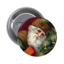 Vintage Santa Claus Christmas Button Pin