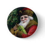 Vintage Santa Claus Christmas Button Pin - Purple
