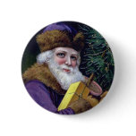 Vintage Santa Claus Christmas Button Pin - Purple