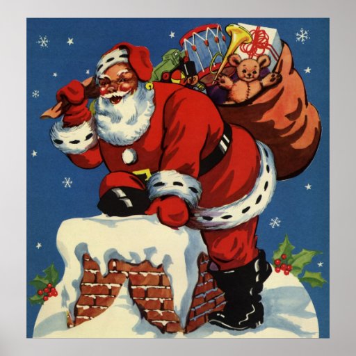 Vintage Santa Claus Delivering Toys, Christmas Eve Posters