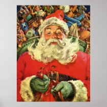 Vintage Santa Claus Flying His Sleigh with Toys Print