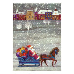 Vintage Santa Claus One Horse Open Sleigh in Snow Invitations
