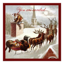 Vintage Santa Claus Reindeer Sleigh invitation