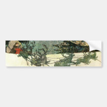 Vintage Santa Claus Sleigh on Rooftop Bumper Sticker