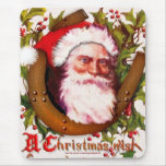 Vintage Santa Claus w Lucky Horseshoe & Holly mousepads