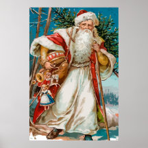 Vintage Santa Claus with toys Poster