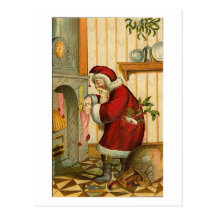 Vintage Santa Filling Stocking Post Cards