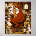 Vintage Santa in Workshop Card posters
