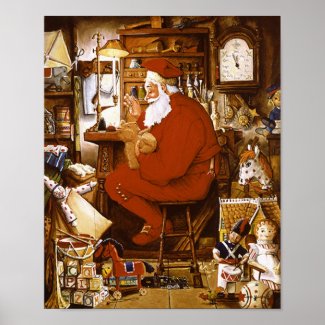 Vintage Santa in Workshop Card print