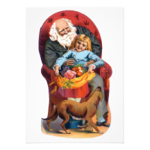 Vintage Santa & Little Girl Christmas Personalized Invite