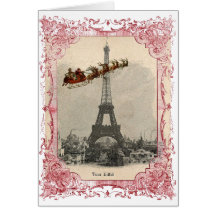 Vintage Santa over Paris Christmas Card
