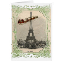 Vintage Santa over Paris Christmas Card