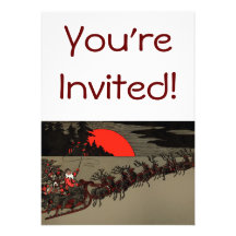 Vintage Santa Sleigh Red Moon Custom Invitation
