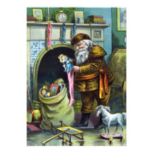 Vintage Santa Stockings Fireplace Christmas Party Custom Invite